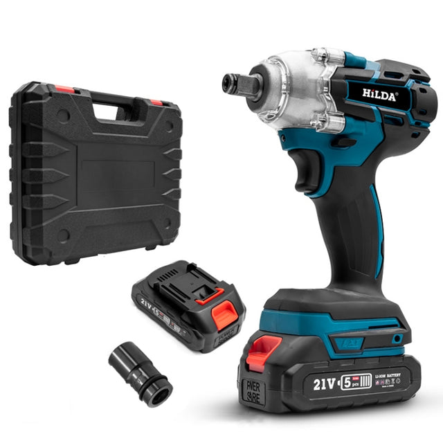 HILDA Motorized Wrenches Lithium Repair Parts With 22mm Socket, US Plug, Model: Blue With 2 Battery+1 Charger(1500mAh)