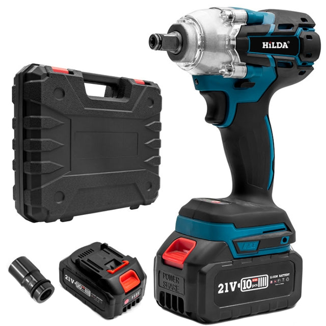 HILDA Motorized Wrenches Lithium Repair Parts With 22mm Socket, US Plug, Model: Blue With 2 Battery+1 Charger(3000mAh)