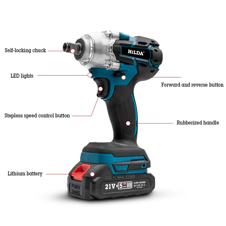 HILDA Motorized Wrenches Lithium Repair Parts With 22mm Socket, US Plug, Model: Blue With 2 Battery+1 Charger(3000mAh)