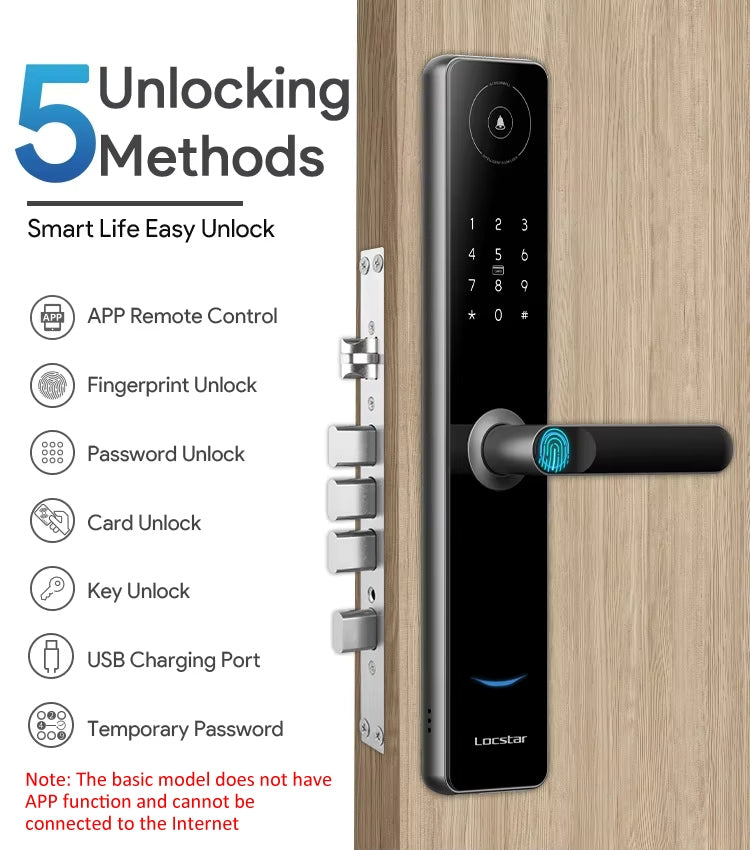 A60 Smart Fingerprint Password Door Lock With Doorbell, Spec: Basic Version Gray