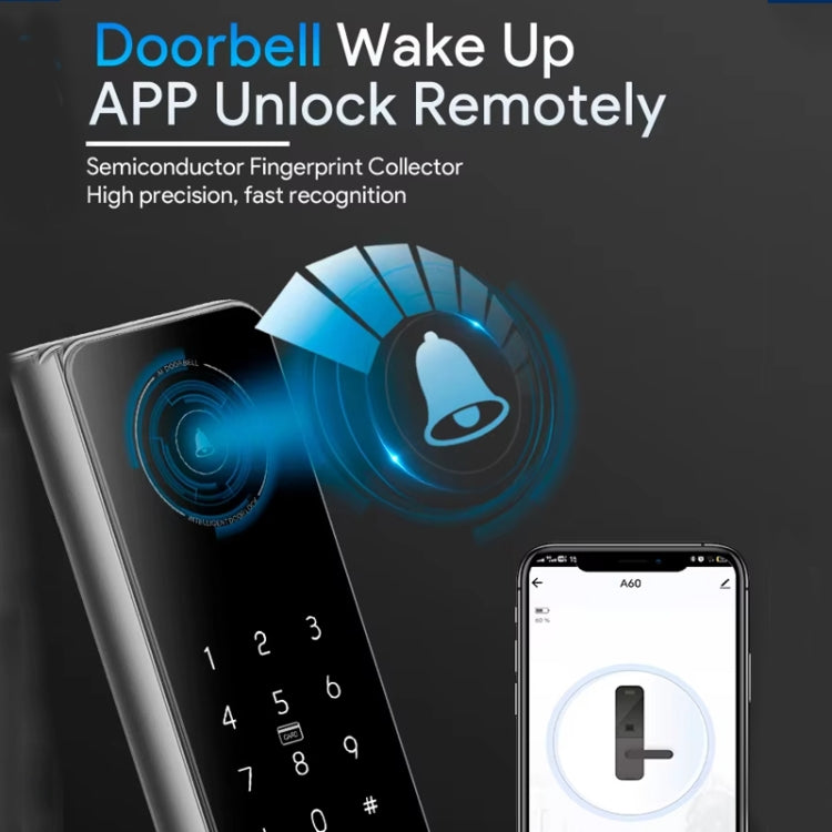 A60 Smart Fingerprint Password Door Lock With Doorbell, Spec: Basic Version Gold