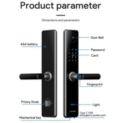 A60 Smart Fingerprint Password Door Lock With Doorbell, Spec: Basic Version Gray