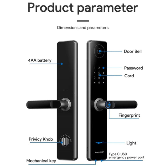 A60 Smart Fingerprint Password Door Lock With Doorbell, Spec: Basic Version Gold