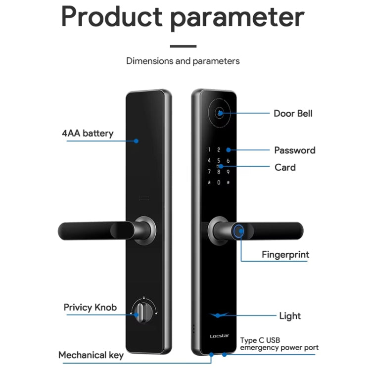 A60 Smart Fingerprint Password Door Lock With Doorbell, Spec: Basic Version Gold