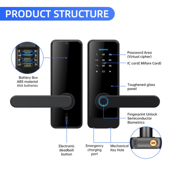 C89 Smart Fingerprint Password Lock Home Indoor Door TUYA System Lock(Black)