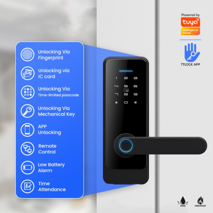 C89 Smart Fingerprint Password Lock Home Indoor Door TUYA System Lock(Black)