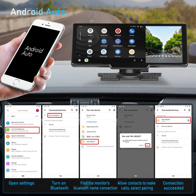Car 10.26 Inch Portable Wireless CarPlay Display Android Auto Mobile Phone Screen