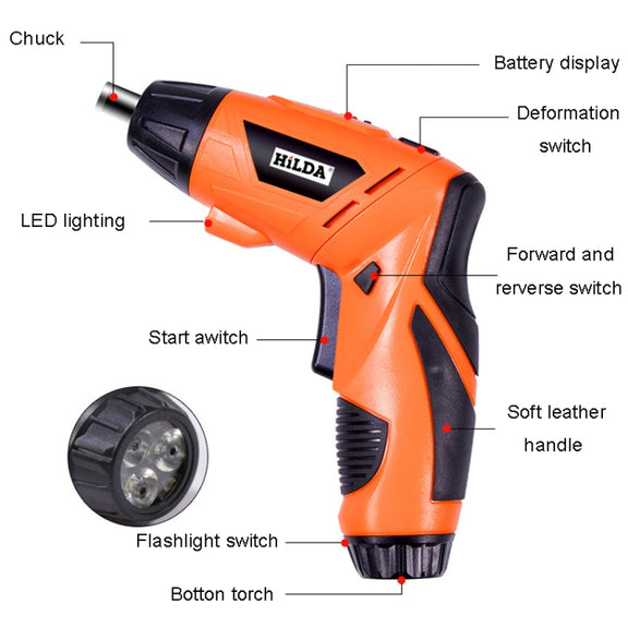 HILDA 47pcs /Set Multi-Function Li-Ion Screwdriver Mini Screwdriver(Black)