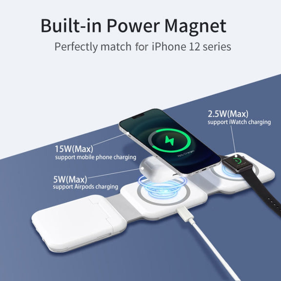 10-in-1 Magnetic Wireless Folding Charger With Data Cable Adapter Storage box(White)