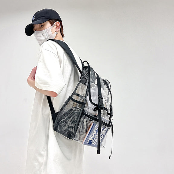 Transparent PVC Large Capacity Casual Outdoor Water-resistant Travel Backpack(Black)