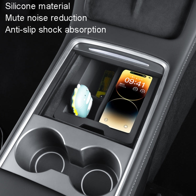 For Tesla Model 3 / Y Silicone Double Layer Storage Small Ice Box, Style: Rear Center No Separation (Black)
