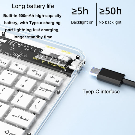 Transparent Lighting Bluetooth Keyboard 10 Inch Wireless Silent Keypad(Black)