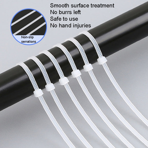 100pcs /Pack 8x450mm National Standard 7.6mm Wide Self-Locking Nylon Cable Ties Plastic Bundle Cable Ties(White)