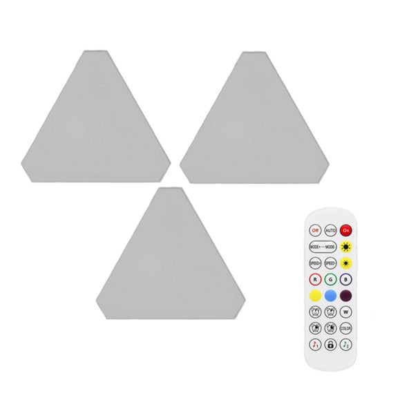 3pcs /Set Triangle Splicing Intelligent Sound Control Quantum Light Atmosphere Lighting With Remote Control, US Plug(WiFi Model)