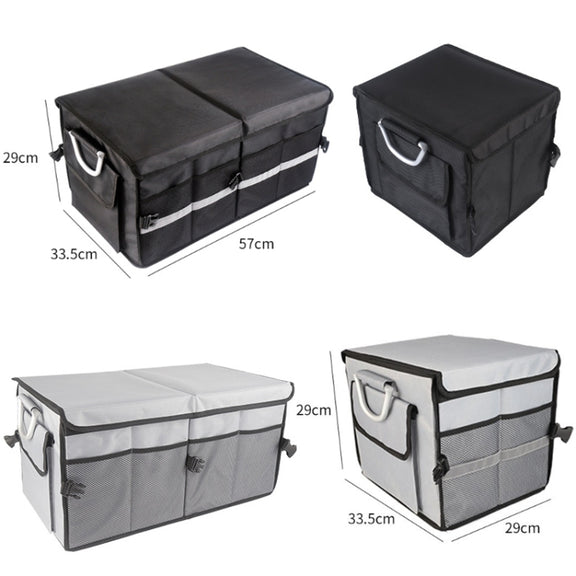 Car Trunk Storage Box Oxford Cloth Folding Organizer With Reflective Strips, Color: Large Gray