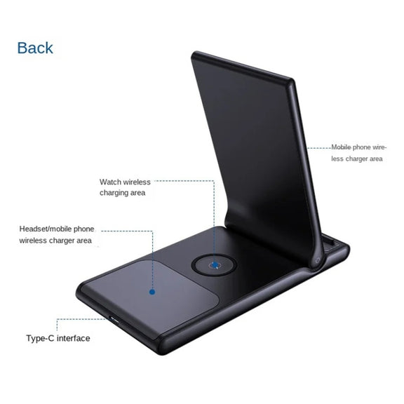 15W 3-in-1 Foldable Portable Multifunctional Stand Wireless Charger(Black)