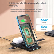 15W 3-in-1 Foldable Portable Multifunctional Stand Wireless Charger(Black)