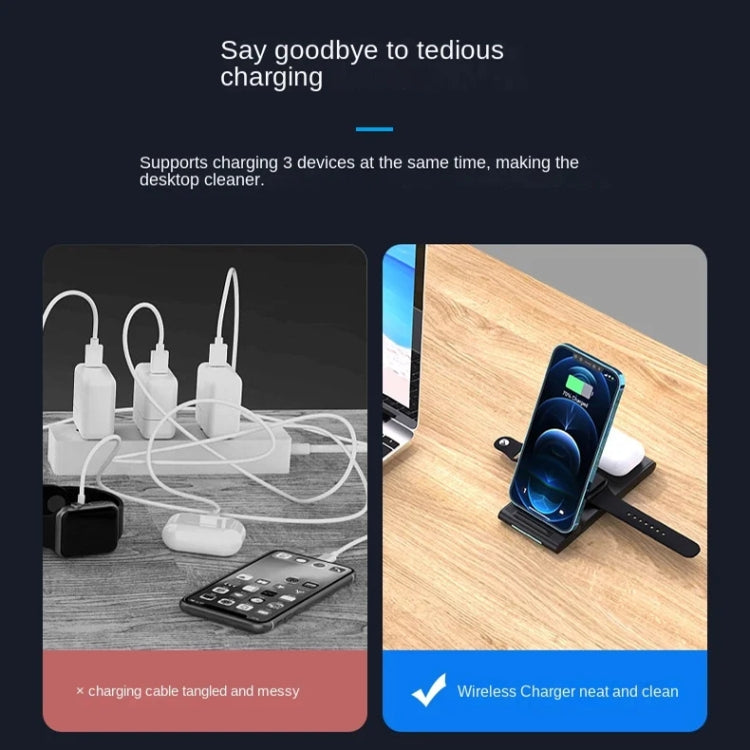 15W 3-in-1 Foldable Portable Multifunctional Stand Wireless Charger(Black)