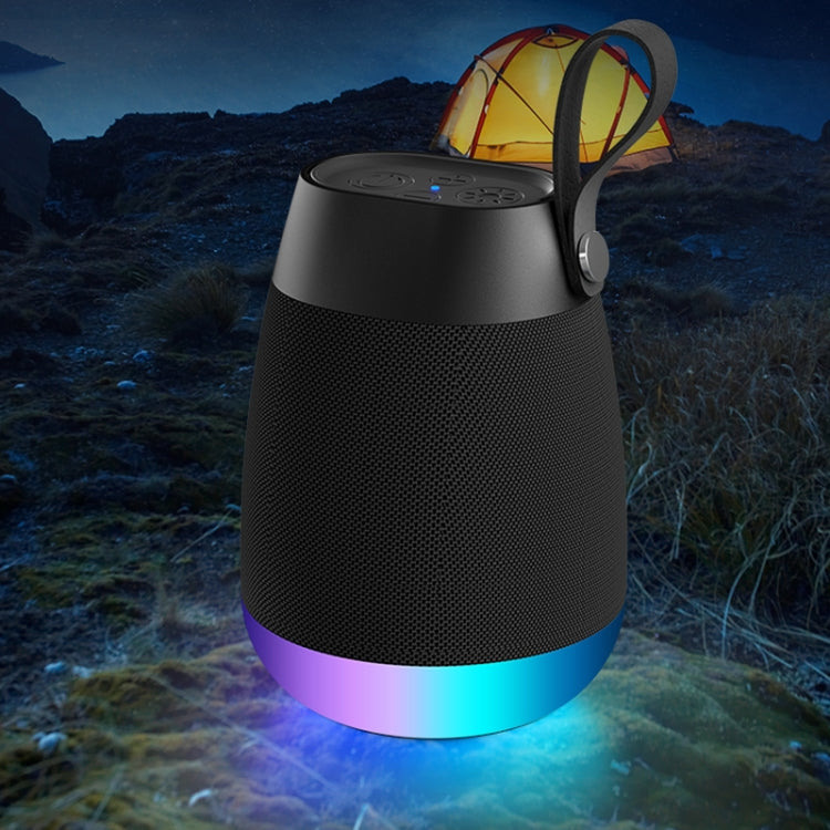 Bluetooth Wireless Fabric Speaker Cylindrical Water-resistant Subwoofer With RGB Light(Black)