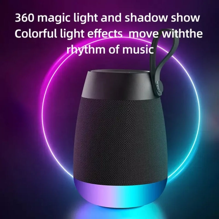 Bluetooth Wireless Fabric Speaker Cylindrical Water-resistant Subwoofer With RGB Light(Black)