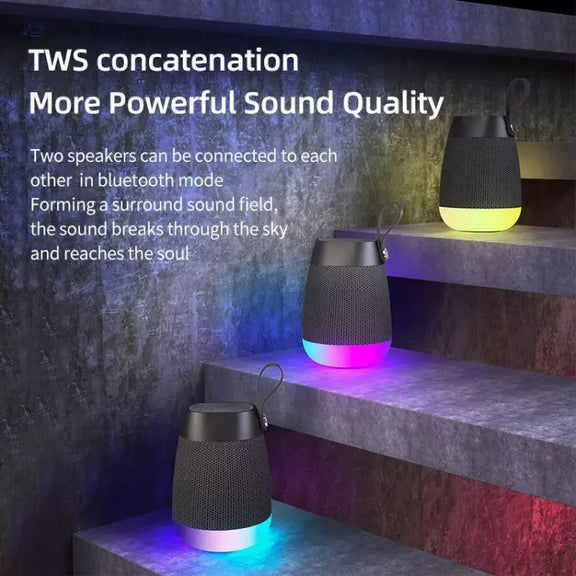 Bluetooth Wireless Fabric Speaker Cylindrical Water-resistant Subwoofer With RGB Light(Black)