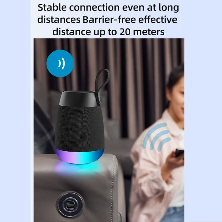 Bluetooth Wireless Fabric Speaker Cylindrical Water-resistant Subwoofer With RGB Light(Black)