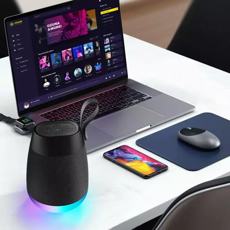 Bluetooth Wireless Fabric Speaker Cylindrical Water-resistant Subwoofer With RGB Light(Black)