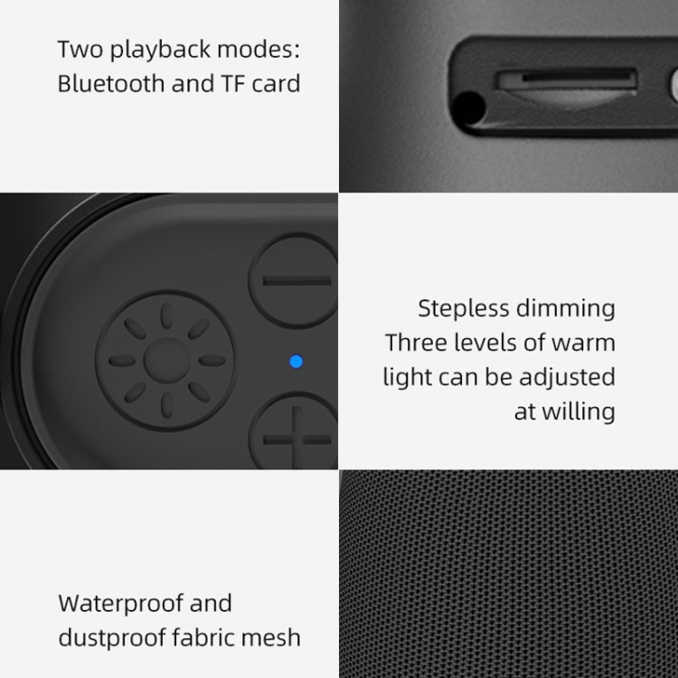 Bluetooth Wireless Fabric Speaker Cylindrical Water-resistant Subwoofer With RGB Light(Black)