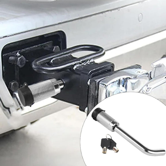 Car Latch Lock Trailer Tow Hook Anti-theft Padlock(Bending Silver)