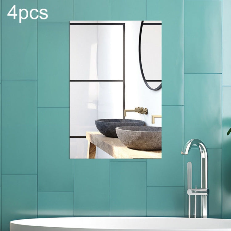 4pcs 30cm x  20cm Right Angle Models Rectangle Acrylic Mirror Stereo Wall Stickers(Silver)