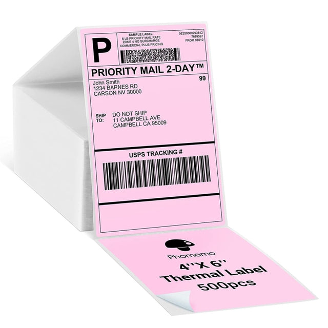 500sheets 4��6 Inch Stickers Thermal Label Paper For Phomemo PM-246S / PM-241BT / D520BT, Style: Folding Pink
