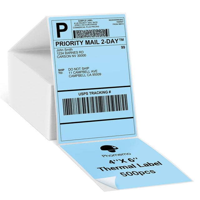 500sheets 4��6 Inch Stickers Thermal Label Paper For Phomemo PM-246S / PM-241BT / D520BT, Style: Folding Light Blue