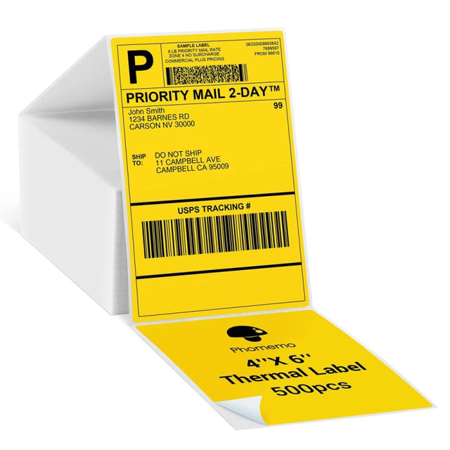 500sheets 4��6 Inch Stickers Thermal Label Paper For Phomemo PM-246S / PM-241BT / D520BT, Style: Folding Yellow