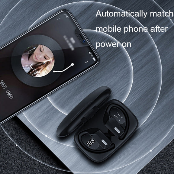 TWS Ear-mounted Noise Reduction LED Dual-battery Display Bluetooth Earphones(T17 Black)