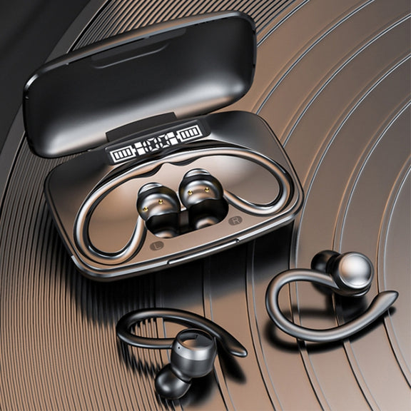 TWS Ear-Mounted LED Digital Display Noise Reduction Bluetooth Earphones With Power Bank Function(Black)