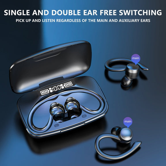 TWS Ear-Mounted LED Digital Display Noise Reduction Bluetooth Earphones With Power Bank Function(Black)