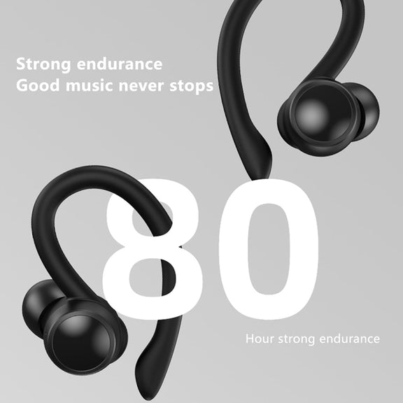 TWS Ear-Mounted LED Digital Display Noise Reduction Bluetooth Earphones With Power Bank Function(Black)