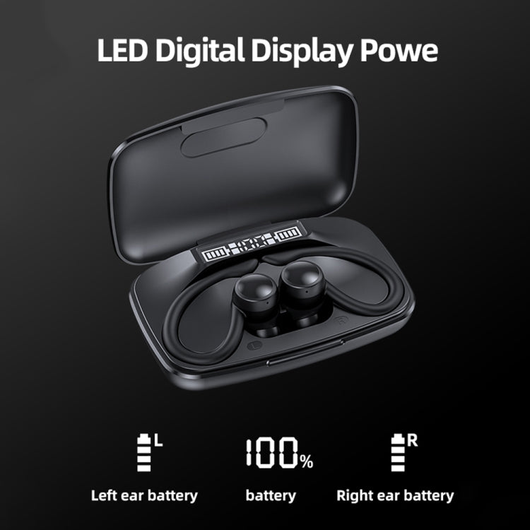TWS Ear-Mounted LED Digital Display Noise Reduction Bluetooth Earphones With Power Bank Function(Black)