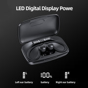 TWS Ear-Mounted LED Digital Display Noise Reduction Bluetooth Earphones With Power Bank Function(Black)