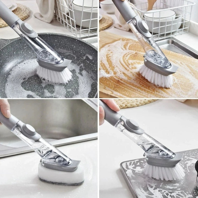 Kitchen Long Handle Automatic Liquid Filling Non-Stick Pan Scrubber Brush Cleaning Brush, Style: Brush+Sponge