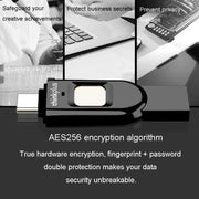 Lenovo Thinkplus TFU301 Dual Interface Type-C+USB Fingerprint Encrypted USB Flash Drive, Capacity: 256G