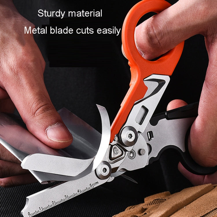 Multifunctional Outdoor First Aid Equipment Foldable Gadget Scissors(Black And Orange)