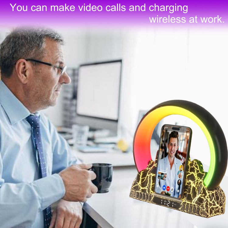 Flame Mountain Ambient Light Wireless Charger Smart Alarm Clock Bluetooth Speaker with Wake-up Function(White)