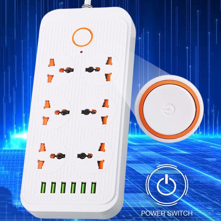 A07 2m 3000W 6 Plugs + 6-USB Ports Multifunctional Flame-retardant Socket with Switch(UK Plug)