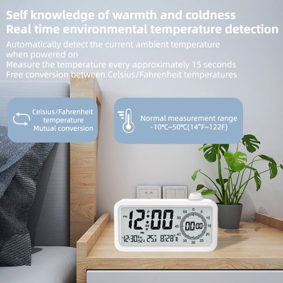 Visual Timer Alarm Clock Dual Display LCD Time Reminder(White)