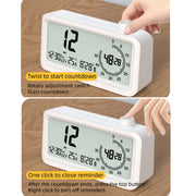 Visual Timer Alarm Clock Dual Display LCD Time Reminder(Pink)