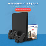 For PS4/PS4 Pro/PS4 Slim Host iplay Dual-seat Charging Multi-function Cooling Base Storage Bracket(Black)