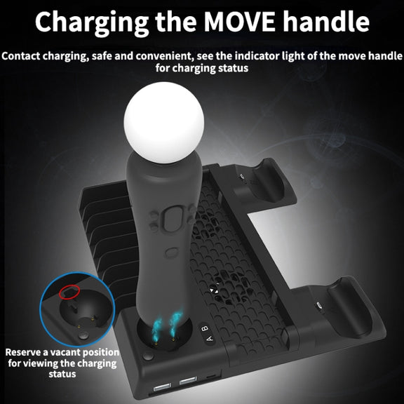 For PS4/PS4 Pro/PS4 Slim Host iplay Dual-seat Charging Multi-function Cooling Base Storage Bracket(Black)