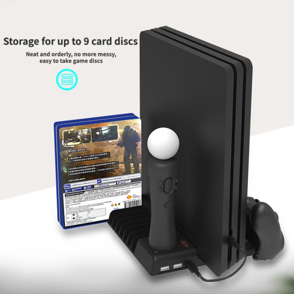 For PS4/PS4 Pro/PS4 Slim Host iplay Dual-seat Charging Multi-function Cooling Base Storage Bracket(Black)