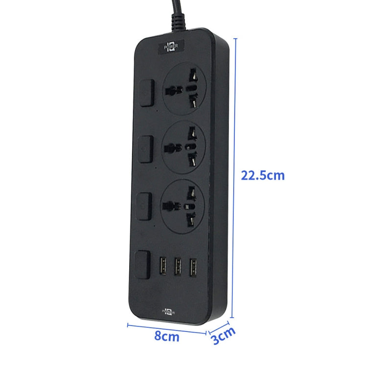 T14 2m 2500W 3 Plugs + 3-USB Ports Multifunctional Socket With Switch, Specification: US Plug (White)